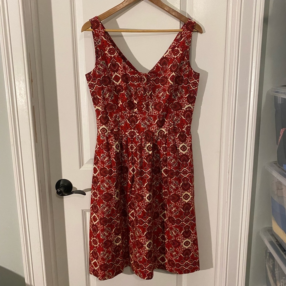 Scarlett Red Patterned V-Neck Fit and Flare Midi Dress